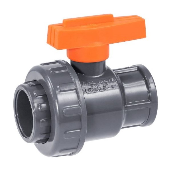 VÁLVULA BOLA PVC TUERCA UNIÓN GRIS D2PULG(50MM)