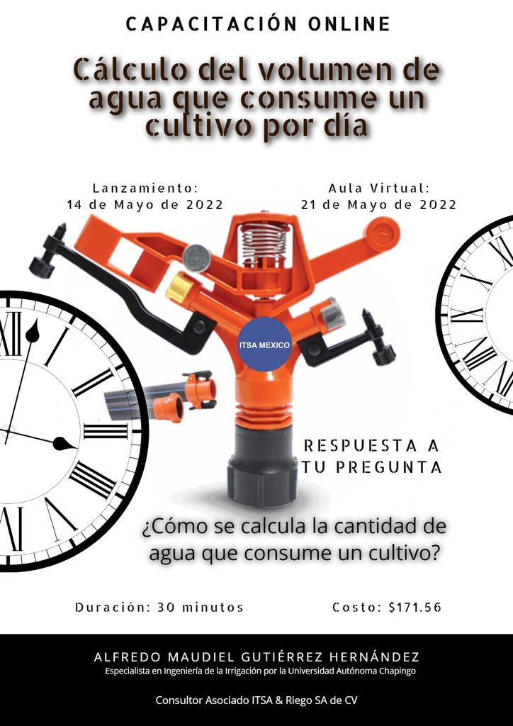 Cálculo del volumen de agua que consume un cultivo por día.